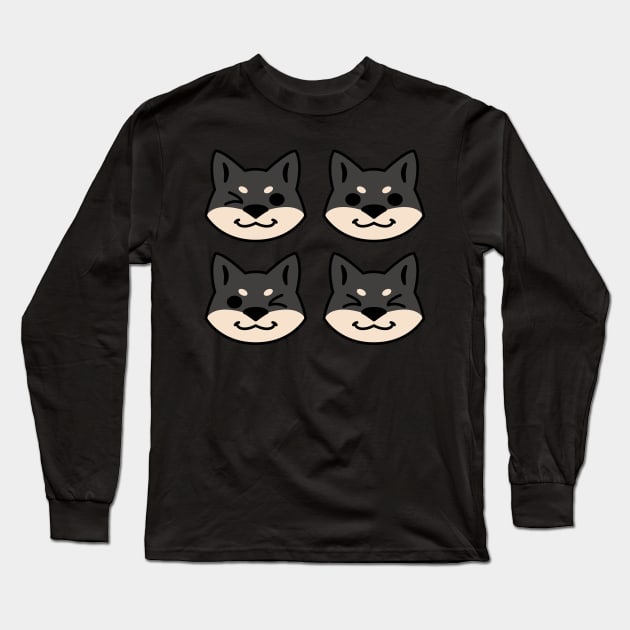 4 Shibas (Black and tan) Long Sleeve T-Shirt by kaeru